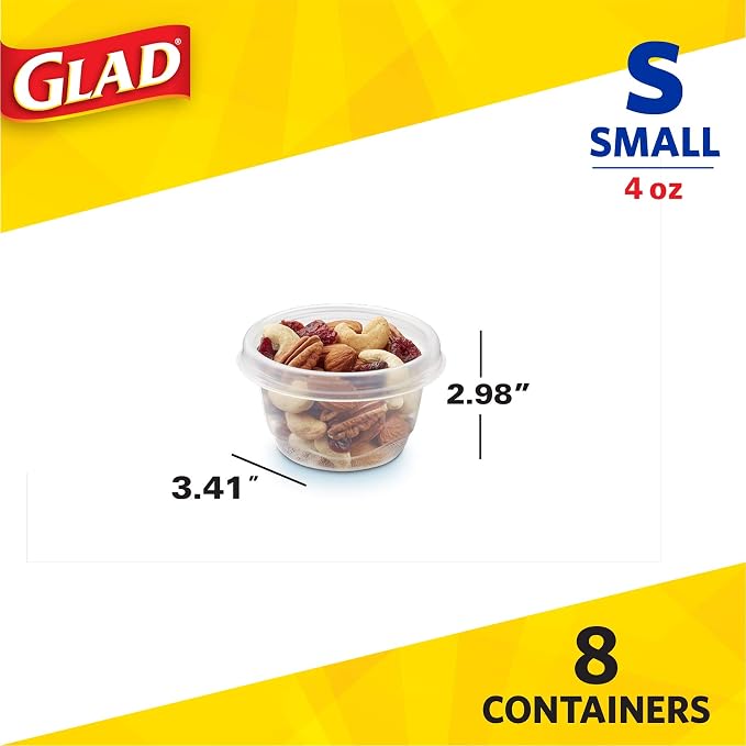Glad GladWare Mini Round Food Storage Containers, 4 Oz, 8 Count | BPA-free, lock-tight seal for snacks, portion control, and on-the-go; reusable and stackable - Image 4