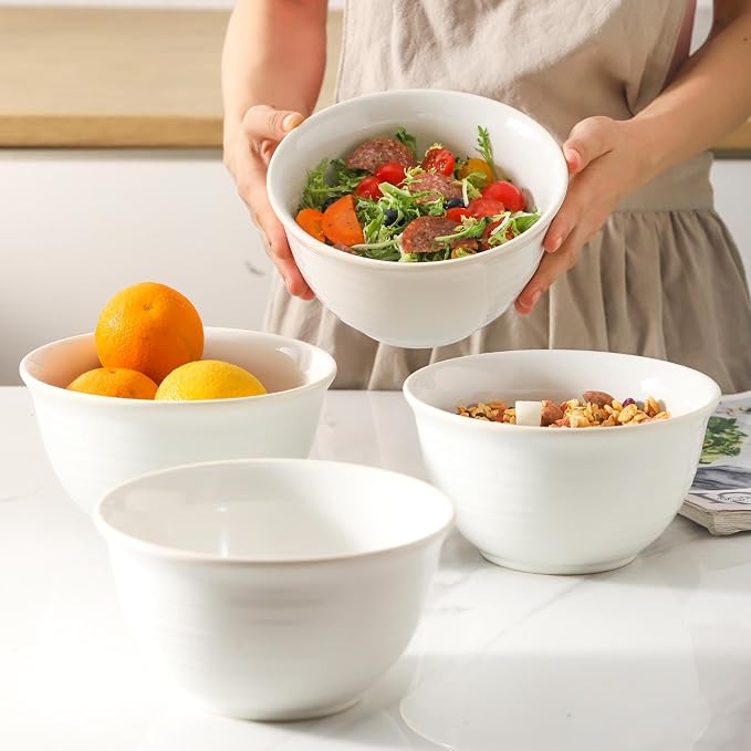 Hasense Soup Bowls, 40 Ounce Large Cereal Bowls for Kitchen, 7 Inch Ceramic Serving Dishes for Salad Pasta Oatmeal, Dishwasher and Microwave Safe, Clay-Infused White - Image 6