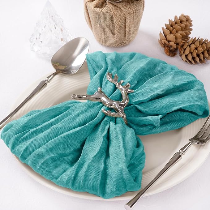 Cloth Napkins Set of 10 21"x21" Reusable Cheesecloth Napkins Bulk Teal Blue | Boho Rustic Dinner Napkins Washable Gauze Table Napkins Cloth Hemmed Edges for Wedding Bridal Shower Family Gathering Decor - Image 5