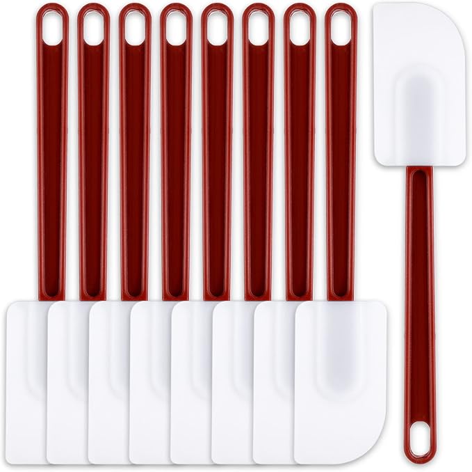 9 Pcs Silicone Rubber Spatula, Commercial Spatula 500 Fahrenheit Heat Resistant, Non Stick Heavy Duty Scraper for Kitchen Cook Mix Fry Spread Bake, Dishwasher Safe(Deep Red and White,10 Inch) by Dandat