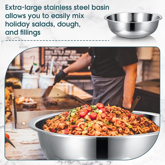 Nuogo 4 Pcs Stainless Steel Mixing Bowls Metal Mixing Bowls Extra Large Basin Salad Basin Deeper Edge Dishwasher Safe Mirror Finish for Home and Commercial, Silver (18 Inch 16 Qt) - Image 4