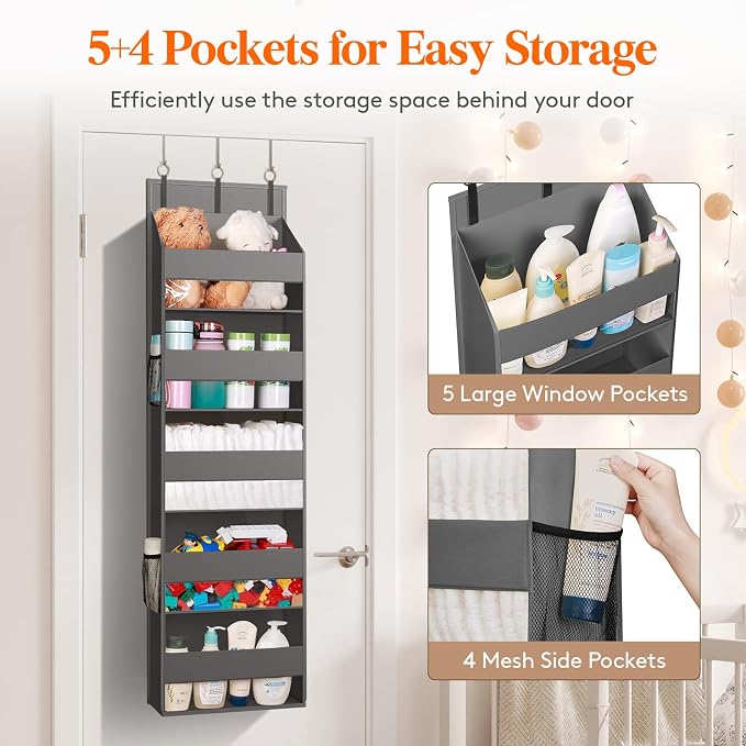 Lifewit Over the Door Organizer, 5 Shelf Clear Window Hanging Storage with 4 Mesh Side Pockets, Anti Tilt 40 lbs Load Behind Door for Pantry, Nursery, Bathroom, Bedroom, Kitchen, Dorm, 6 Pack - Image 3