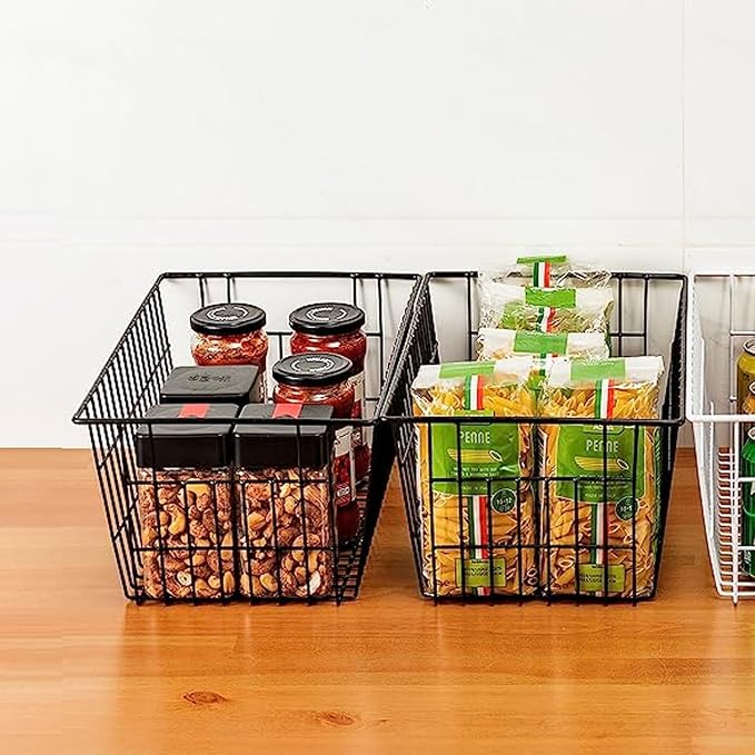 Redrubbit Wire Storage Baskets, Large Farmhouse Metal Freezer Basket Storage Organizer Bins with Handles for Kitchen Cabinets, Pantry, Closets, Bedrooms, Bathrooms, Set of 6, Black - Image 3