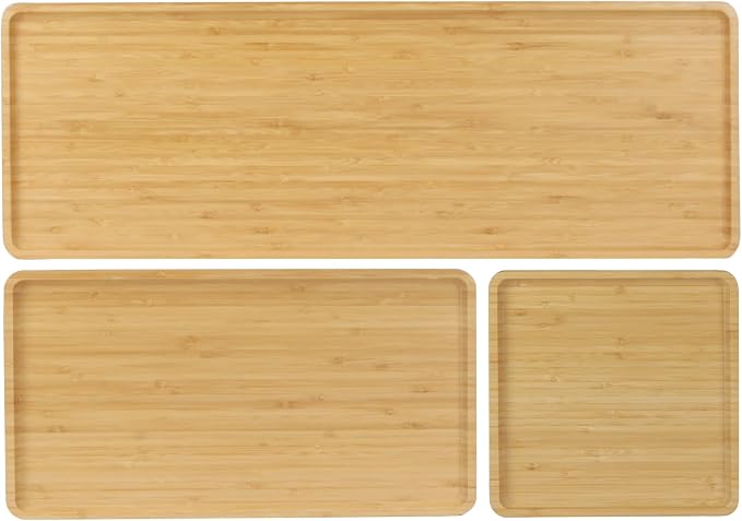BambooMN Rectangular Nested Bamboo Serving Trays - 3 Size Vertical Grain Carbonized Brown Set by BambooMN