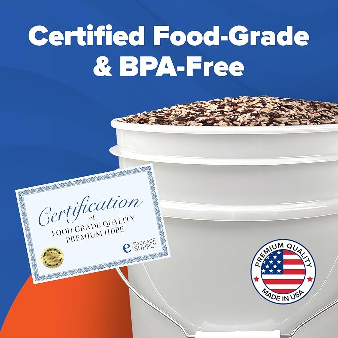 5 Gallon Bucket - Food Grade w/Lid BPA-Free, White/White, 60 | Airtight Gamma Seal Screw-On Lid, Heavy-Duty 90 Mil HDPE Plastic, Food Safe and Durable Container, Bulk Storage, Made in USA - Image 3