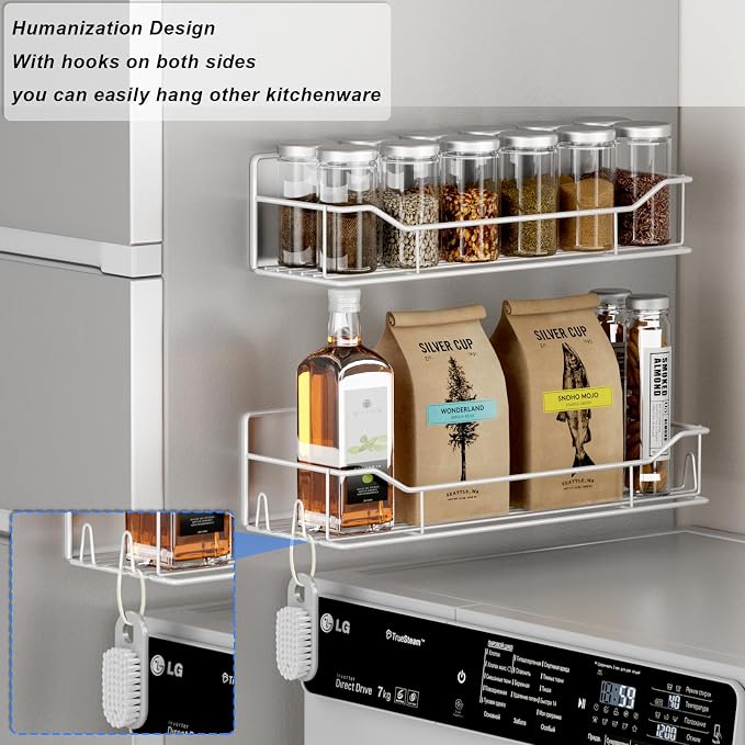 Magnetic Spice Rack for Refrigerator,8 Pack Magnetic Fridge Shelf, Moveable Spice Organizer with Hook Rack, Paper Towel Holder, Utensil Holder,cup lid holder, Super Magnetic Rack Set (White) - Image 4