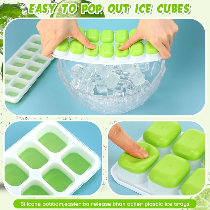 Rtteri 48 Pack Ice Cube Trays Silicone Ice Tray for Freezer Flexible 14 Cube Molds Easy Release Stackable Trays with Lid for Drinks Cocktail Coffee Baby Food (Green) - Image 3
