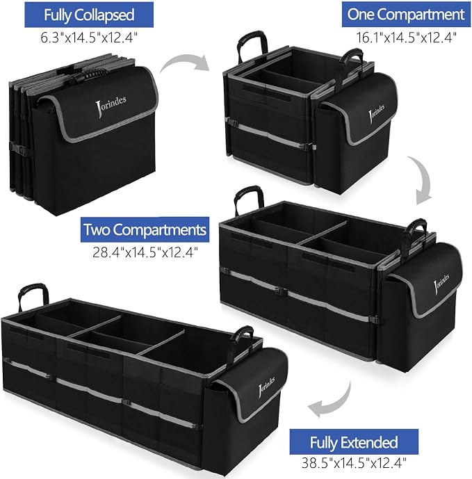 Collapsible Trunk Organizer and Storage for Car with Leak proof Cooler Bag | 3 Compartments Cargo Organizer for SUV Removable Dividers, 5 in1 Car Storage Organizer with Foldable Lid, 2 Tie-Down Straps - Image 5