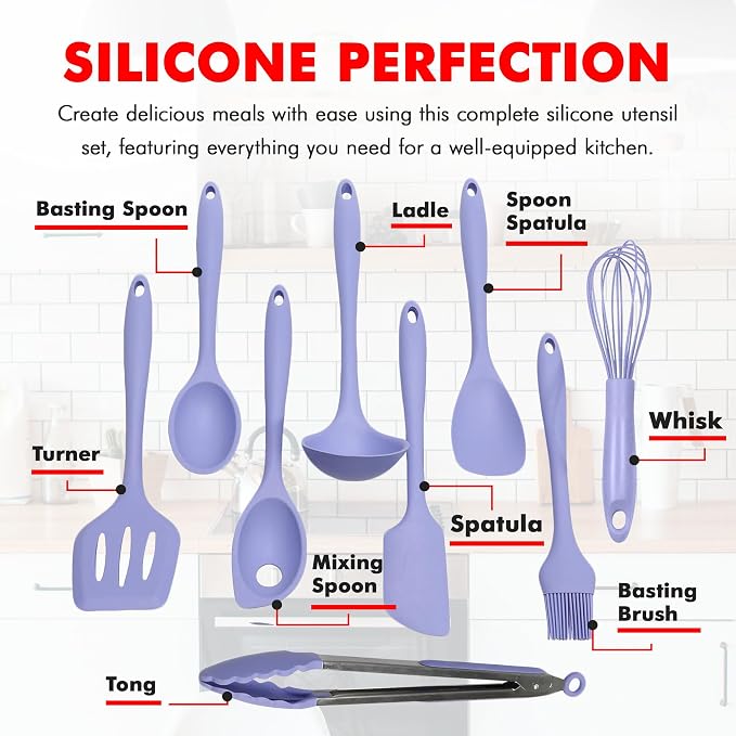 Chef Craft - Premium Silicone Kitchen Tools and Utensils Set, Non-Scratch, Withstands Temperatures up to 450°F, BPA-Free, 9 Piece Cooking Utensils Set, Pastel Blue - Image 4