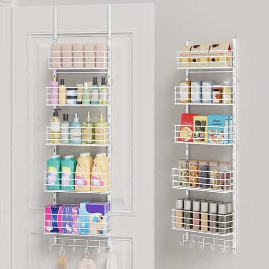 SWTYMIKI Over The Door Organizer - Door Organizer Hanging with 5 Adjustable Metal Large Capacity Basket and 6 Coat Hook, Wall Mounted Shelf for Bedroom Closet Bathroom Laundry Pantry Cabinet Kitchen by SwtyMiki-TidyHomeSweetLife