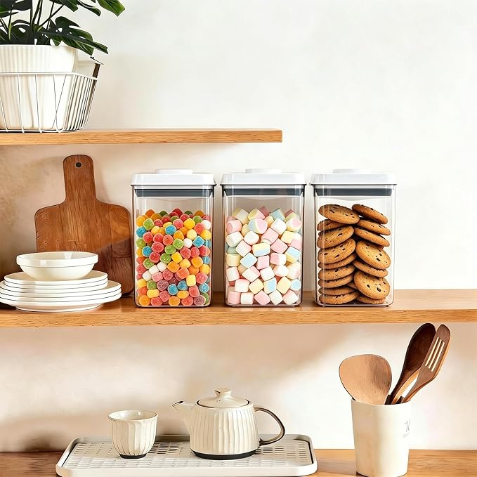Pop Push Button Airtight Food Storage Containers 3 Pack (1.8Qt) | BPA-Free Stackable Rectangular Canisters for Coffee Beans, Snacks, Cereal, Grains, Dry Food - Image 2