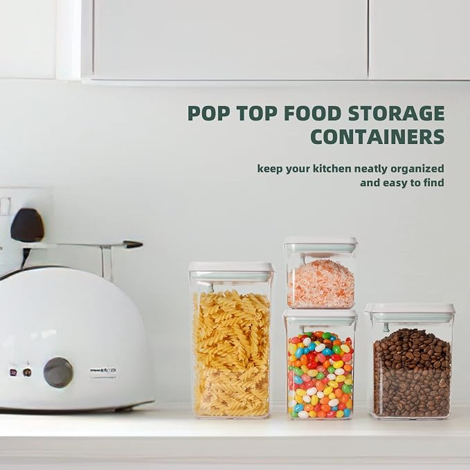 Pop Top Food Storage Containers, 0.5 Qt & 1.5 Qt Airtight Jars | Clear Stackable Kitchen Jars for Oats, Coffee, Sugar, Nuts and Snacks, Designed for Breakfast Stations and Small Cabinets - Image 2