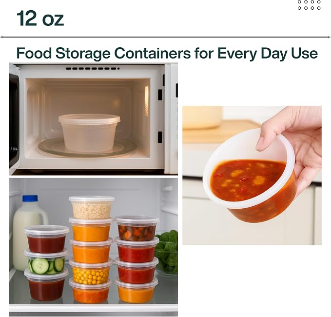 [12oz-100 Set Plastic Deli Containers with Lids - BPA Free Clear Soup Containers with Airtight Lids, Leak Resistant Food Storage for Meal Prep, Stackable/Microwave/Dishwasher/Freezer Safe - Image 3