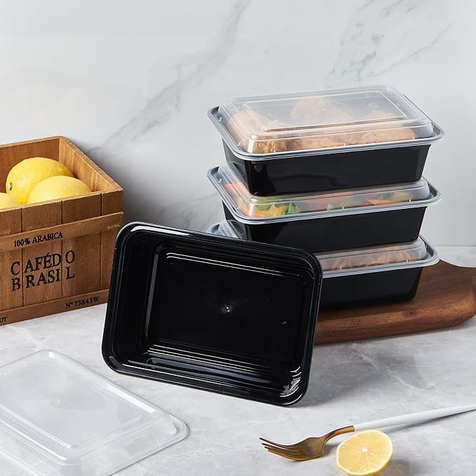 CIAO! Heavy Weight 38oz Injection Molded Microwavable Black Rectangular Food Container with Lid (150/case) - Image 8