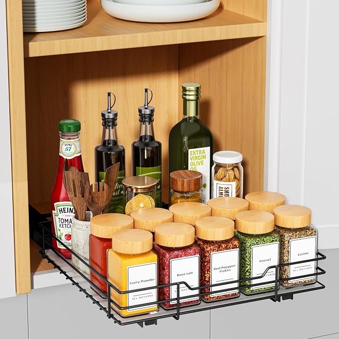 RCHYFEED Pull Out Spice Rack Organizer for Cabinet,10.5" Wx10.5Dx2.5H | Heavy Duty Spice Cabinet Organizer Metal Pull Out Spice Rack Vertical Spice Shelf for Cabinets & Pantry - Image 3
