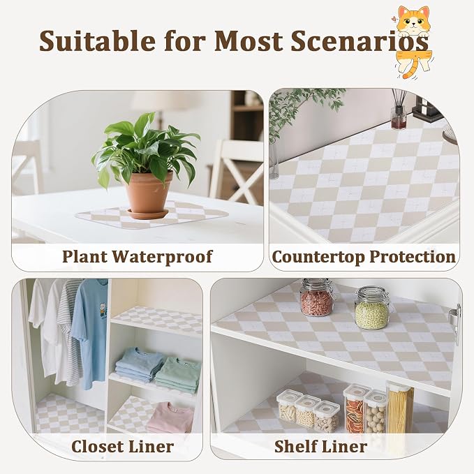 Shelf Liner for Kitchen Cabinets and Drawers, 12" x 120" | Beige Diamond, Non-Adhesive Design, Waterproof & Non-Slip Protection, Easy Cut to Fit, Washable and Reusable, Pantry Storage - Image 8