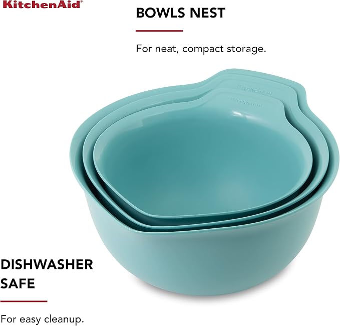 KitchenAid Universal Nesting Plastic Mixing Bowls with Non Slip Base and Pour Spout, Dishwasher Safe, Set Of 3, 2.5 quart, 3.5 quart and 4.5 quart, Aqua Sky - Image 4