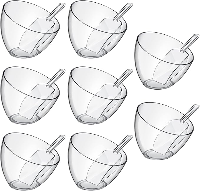 16 Pcs Serving Bowls Kit Include Clear Plastic Bowls for Parties and Popcorn Measuring Scoops Acrylic Plastic Kitchen Angled Candy Scoops for Office Canister Salad Cooking (25 oz) by Hoolerry