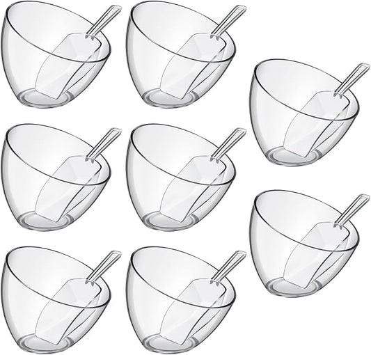 16 Pcs Serving Bowls Kit Include Clear Plastic Bowls for Parties and Popcorn Measuring Scoops Acrylic Plastic Kitchen Angled Candy Scoops for Office Canister Salad Cooking (25 oz) by Hoolerry