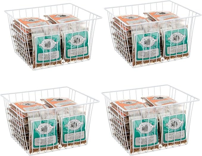4 Pack Wire Storage Baskets for Organizing, Freezer Organizer Bins, Pantry Organization Bins Cabinets - Metal Basket Kitchen, Laundry, Fridge, Bathroom Countertop Organizer, Pearl White by Unknown