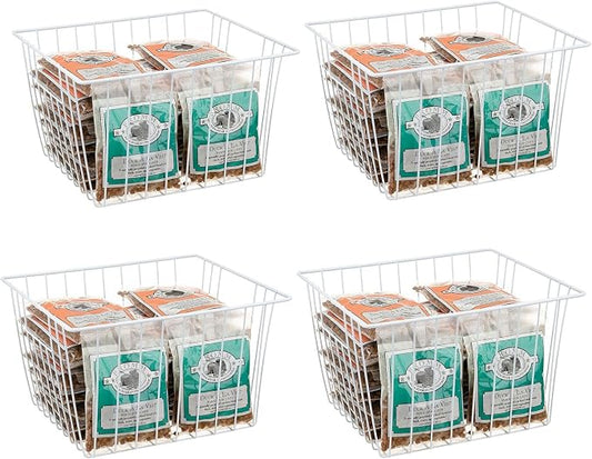 4 Pack Wire Storage Baskets for Organizing, Freezer Organizer Bins, Pantry Organization Bins Cabinets - Metal Basket Kitchen, Laundry, Fridge, Bathroom Countertop Organizer, Pearl White by Unknown