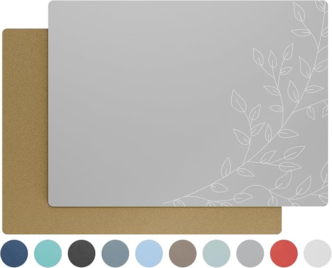 Royalty Art Boho Placemats, Set of 4, Silver Grey, Cork Backed | Wipeable heat resistant surface, kitchen and dining table protection, floral farmhouse pattern - Image 7