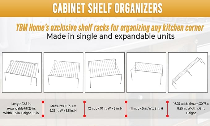 YBM Home White Wire Cabinet Helper Shelf Organizer and Storage Rack Helper for Kitchen, Expandable Kitchen Counter and Cabinet Shelf (20, 16"L x 9.75"W x 5.5"H) - Image 3