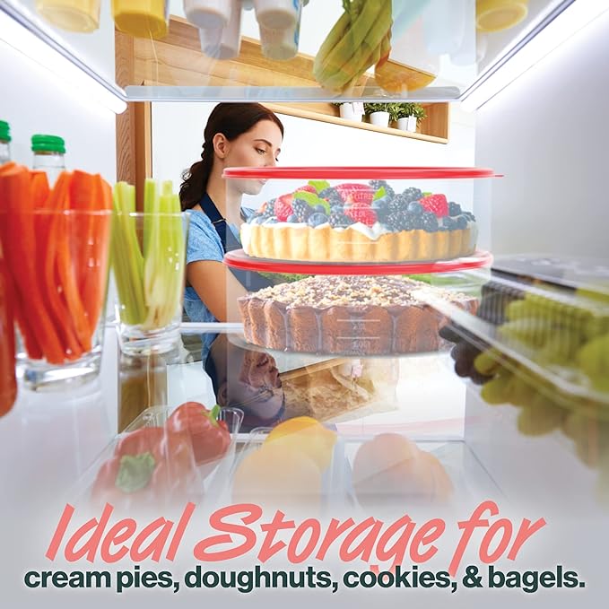 4 Pack Pie Carrier Cake Storage Container with Lid | 10.5" Large Round Plastic Cupcake Cheesecake Muffin Flan Cookie Tortilla Holder Storage Containers Airtight | Pie Keeper Transport Container - Image 6