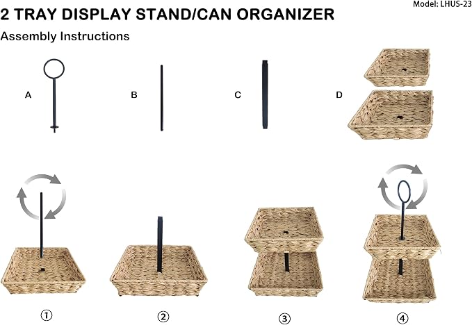2 Tier Wire Fruit Basket with Rattan | Square Metal Standing Baskets| Handwoven Fruit and Vegetable Storage Organizer |Stackable Candy Organizer|Multi-Function Snack Rack&Shelf for Chips - Image 8