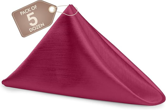 17x17-Inch Shantung Cloth Napkins, Raspberry, Set of 60 | Bulk Case of 5 Dozen, Satin, Square, 100% Polyester Fabric, Reversible, Faux Dupioni Silk Reverse Side, Machine Washable, Red by UltimateTextile
