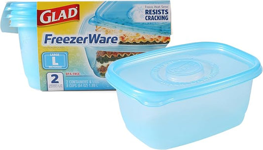 Glad Gladware Freezerware Food Storage Containers, Large Rectangle Holds 64 Ounces of Food, 2 Count Set | Tupperware, Plastic Food Container, Meal Prep Container, Plastic Containers with Lids by GladTrashFoodStorage