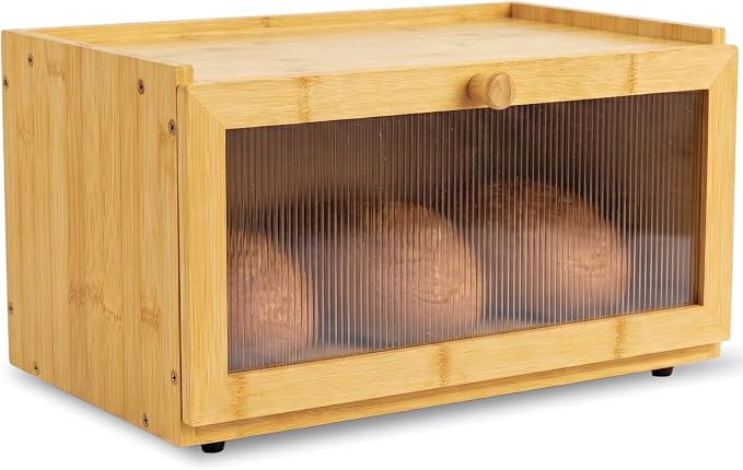 Large Bamboo Bread Box for Kitchen Countertop Acrylic Window, Extra Storage | Bread Box for Homemade Bread with Large Storage Capacity, Acrylic Window and Extra Top Storage by CulinaryCouture