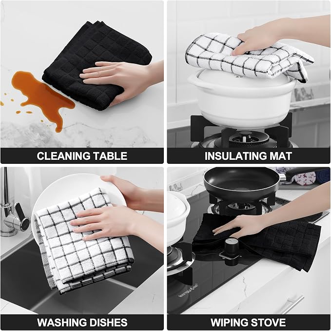 Homaxy Large Premium Cotton Kitchen Towels 16"x 28", 6 Pack, Black | Natural Ring Spun 390 GSM Dish Towels, Super Absorbent Terry Kitchen Hand Towels, Soft Tea Towels with Hanging Loop - Image 4
