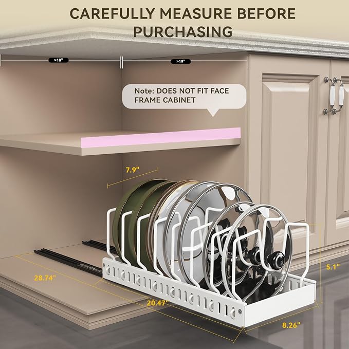 Pull Out Pot Lid Organizer | Cabinet Pan Rack, 10 Dividers - Image 2