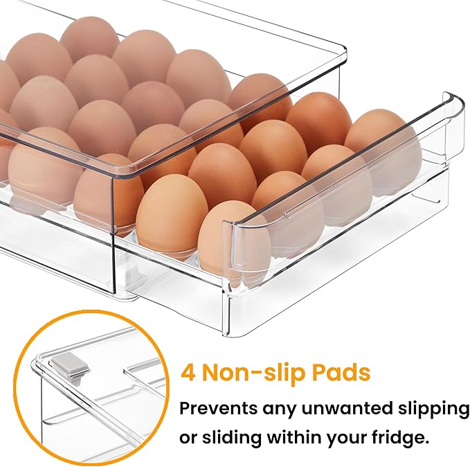 24 Egg Drawer for Fridge, Pull Out Egg Storage Container with Non-Slip Pads Refrigerator Organizer Bins Clear Egg Holder, Egg Tray-Bpa Free Egg Organizer - Image 4