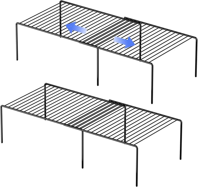 Redrubbit Expandable Metal Rustproof Kitchen Counter and Shelf Rack, 4 Piece Set of 2, Space Saver for Kitchen, Fridge, Bathroom by Redrubbit