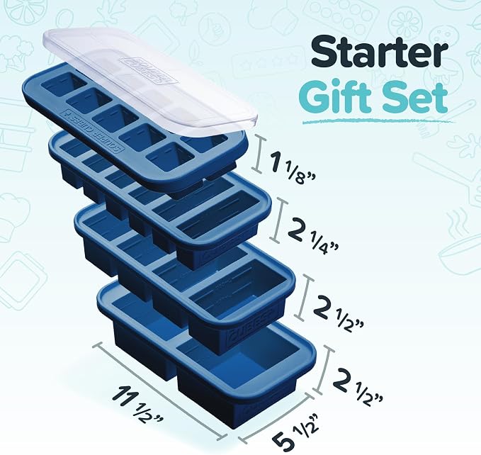 Souper Cubes Silicone Freezer Molds Gift Set, Blueberry | 2 Tbsp, 1/2 Cup, 1 Cup and 2 Cup Silicone Molds for Food Set, Perfect for Freezing Soup, Grains, Proteins, Herbs and More - Image 2