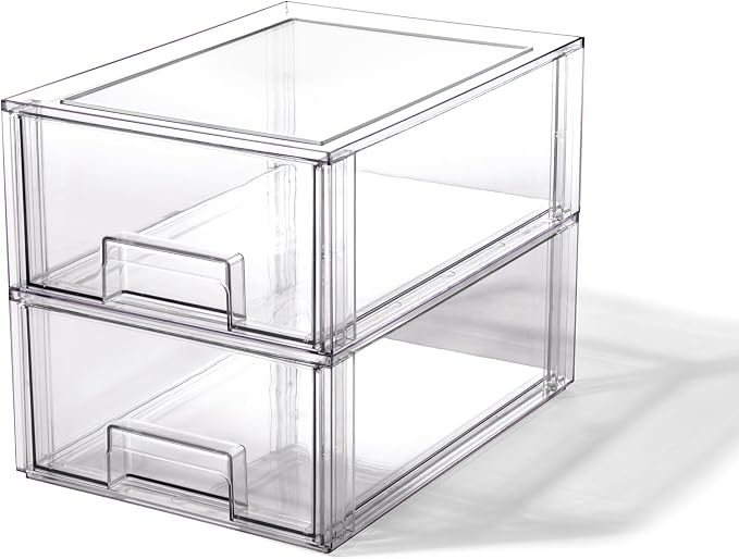 BINO | Stackable Storage Drawers, Large - 2 Pack, Clear | THE CRATE COLLECTION | Storage Bins With Drawers | Bathroom Organizers | Under Sink Organizer | Vanity Cabinet Home Organization by BINO