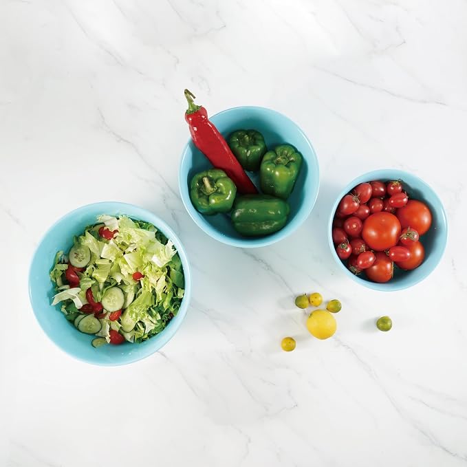 TP Melamine Mixing Bowl Set with Lids, Salad Bowl Set of 3, Glossy Teal | Nesting Design,Break-resistant,Pasta & Salad Prep, Baking Prep, Space-saving Storage, Freezer Safe, Dishwasher Safe - Image 7