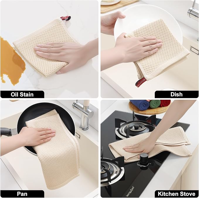 Homaxy 16 Pack 100% Cotton Kitchen Towels and Dishcloths Set, Beige | 12 x 12 Inches and 13 x 28 Inches Kitchen Towels Set, Ultra Soft Absorbent Dish Cloths for Washing Dishes - Image 5
