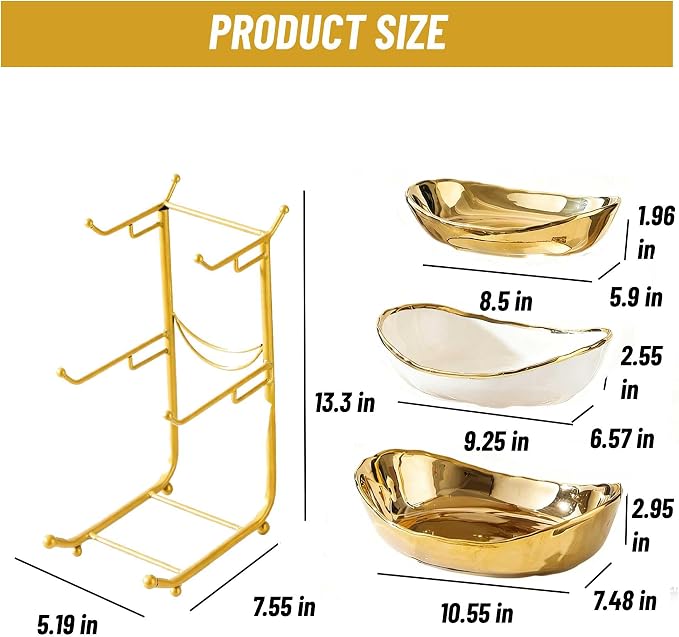 3 Tier Fruit Bowls For Kitchen Counter, Ceramic Fruit Basket Stand | Metal Fruit Serving Tray, Large Capacity, Snacks Nuts Cake Storage Holder for Party, Gold 2 - Image 3