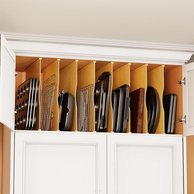SpaceAid 8 Pack Tray Dividers for Cabinets, Bamboo Kitchen Cookie Baking Sheet Organizer for Cabinet, Vertical Pan and Trays Organizers for Pantry Storage by SpaceAid