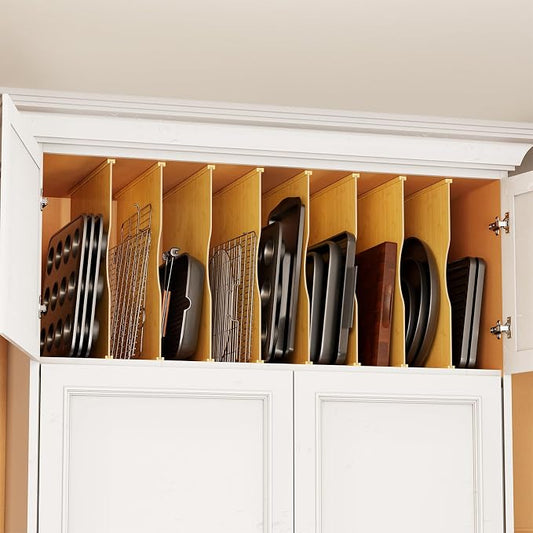 SpaceAid 8 Pack Tray Dividers for Cabinets, Bamboo Kitchen Cookie Baking Sheet Organizer for Cabinet, Vertical Pan and Trays Organizers for Pantry Storage by SpaceAid