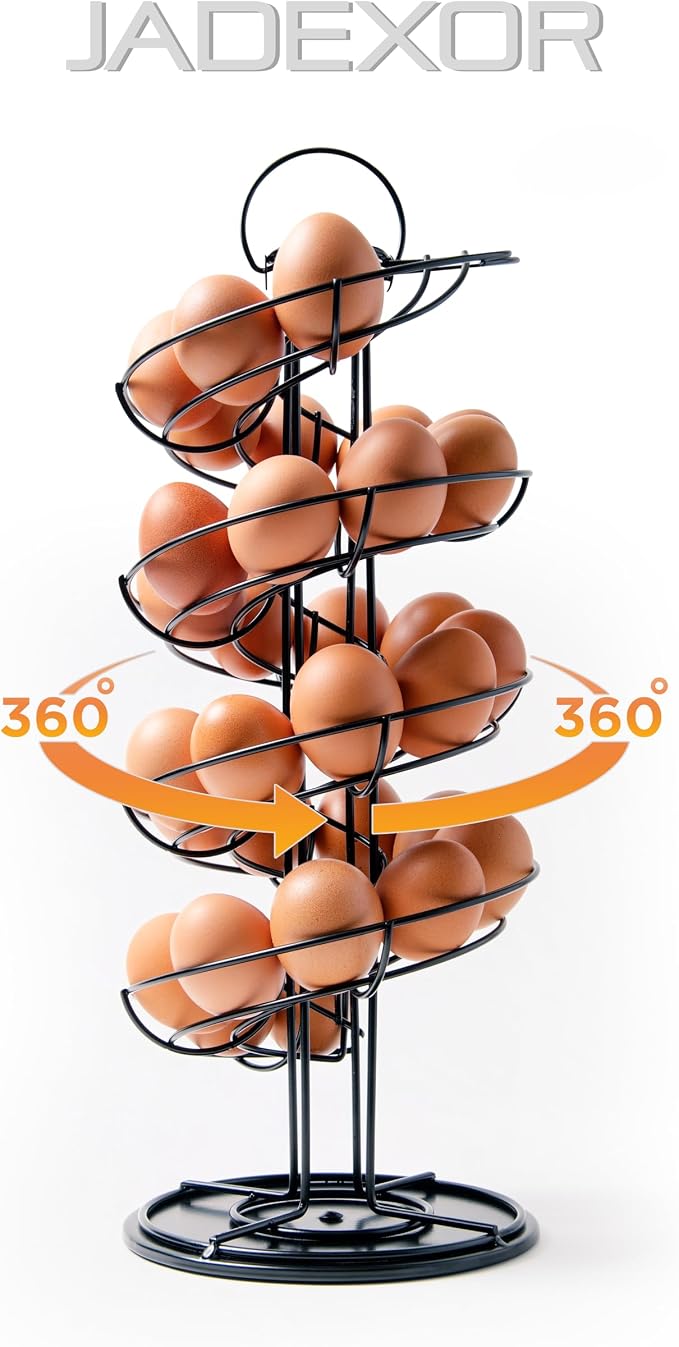 Egg Holder – Black Metal Spiral Egg Skelter with 360° Free-Rotating Spiral, Wide Stable Base, Countertop Egg Organizer - Image 3