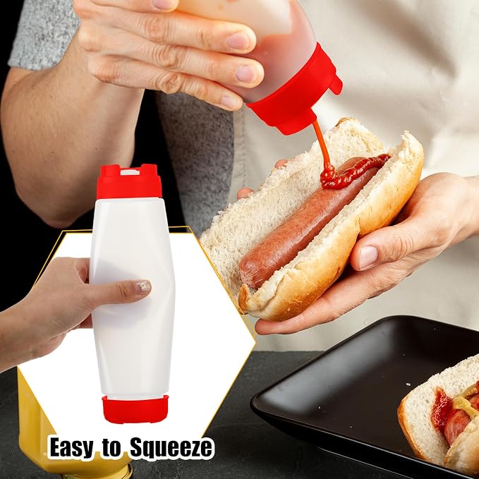 Roshtia 16 Pcs 16 oz Squeeze Bottle Condiment Squeeze Bottle Inverted Plastic Squeeze Bottle for Sauce Refillable Self Sealing Sauce Dispenser for Liquids Reusable Restaurants Kitchen(Red) - Image 3