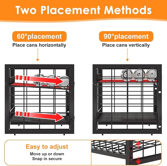 JKsmart 2-Tier Stackable Can Organizer, Extra-Long Can Rack for Pantry Storage, Adjustable Can Dispenser Holds Up to 64 Cans, 12mm Metal Frame, Super Sturdy Holders for Various Canned Food Soda-2 Pack - Image 5