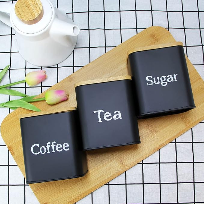SOTECH Bread Box with 3pcs Jars Coffee Sugar Tea for Kitchen Countertop White Metal Bread Box with Bamboo Board Cover Pastry Storage Container Set Kitchen decor (Bread box-1) - Image 4