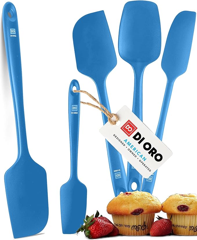 DI ORO Silicone Spatula Set - Rubber Kitchen Spatulas for Baking, Cooking, & Mixing - 600°F Heat-Resistant & BPA Free Silicone Scraper Spatulas for Nonstick Cookware - Dishwasher Safe (5pc, Blue) by DIORO