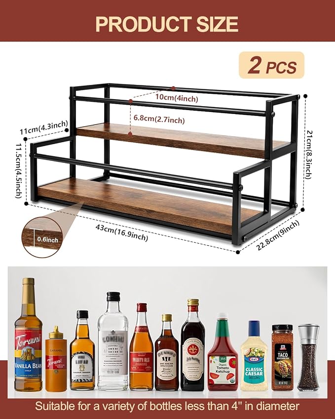 2 Pack Coffee Syrup Organizer Stand, 2-Tier Syrup Holder Rack for Coffee Bar Accessories & Liquor Bottle Display Shelf, Space-Saving Coffee Station Organizer for Syrup, Liquor, Dressing - Image 4