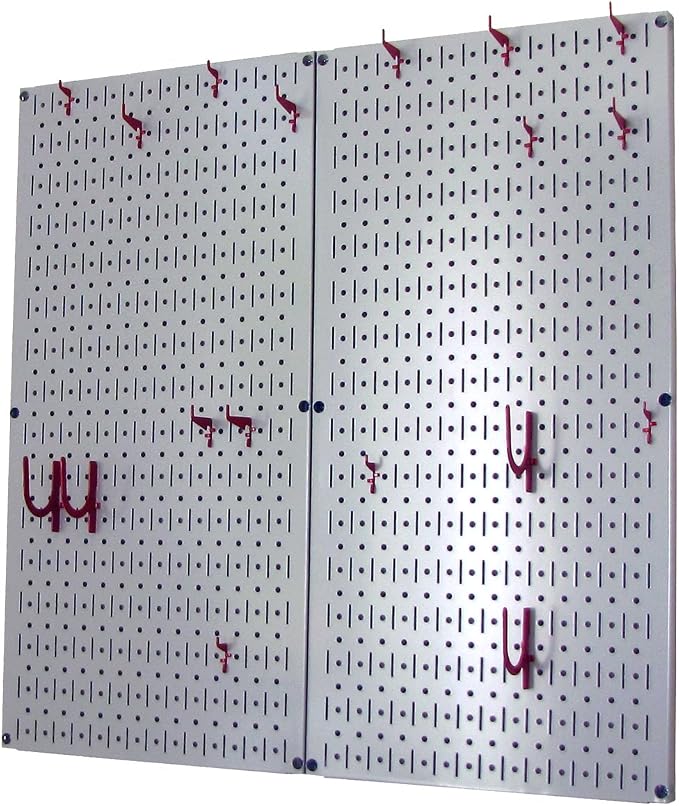 Wall Control Kitchen Pegboard Organizer Pots and Pans Storage Rack Organization Kit with Grey Pegboard and Red Accessories - Image 2